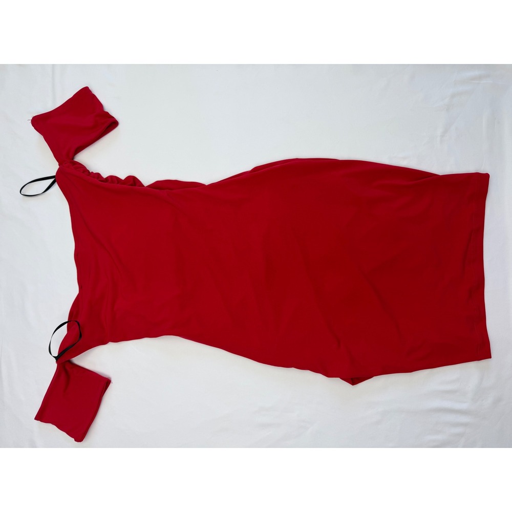 Forever 21 Contemporary Red Off Shoulder Ruched Bodycon Dress Medium - Picture 2 of 9